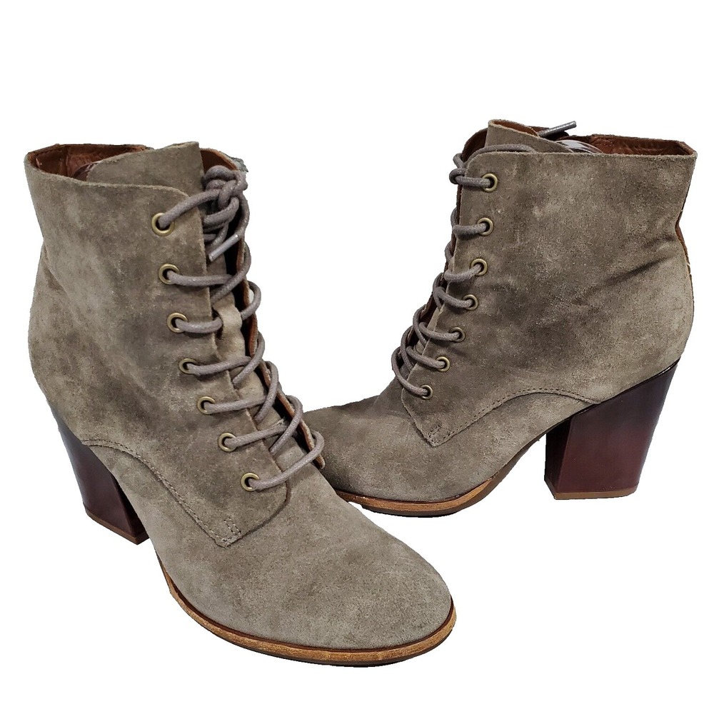 Kork-Ease ELFA Ankle Boots Women's 7.5M Taupe Leather Side Zip Block Heel K63522